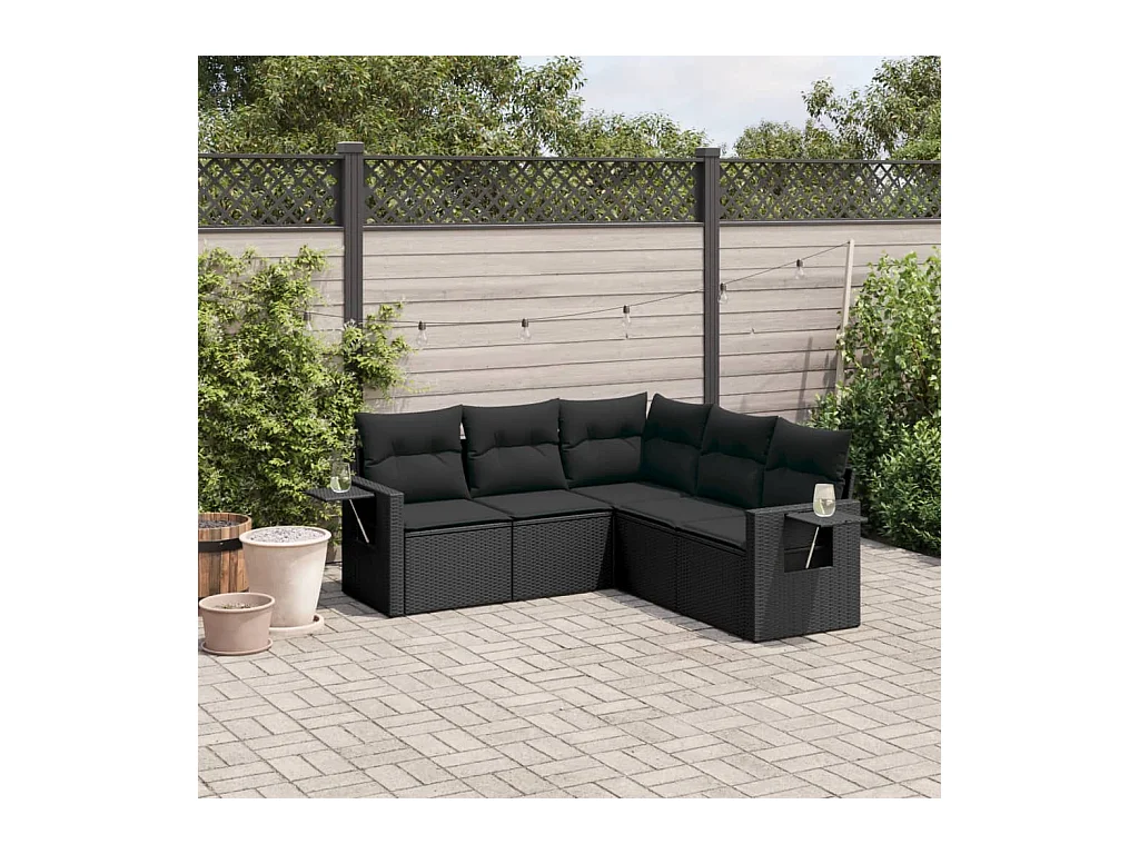 Set Divani da Giardino 5 pz con Cuscini in Polyrattan Nero