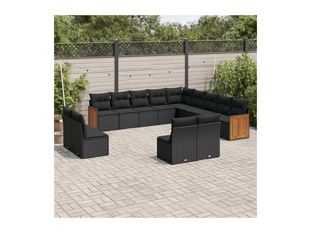 Salon de jardin avec coussins 13 pcs noir résine tressée
