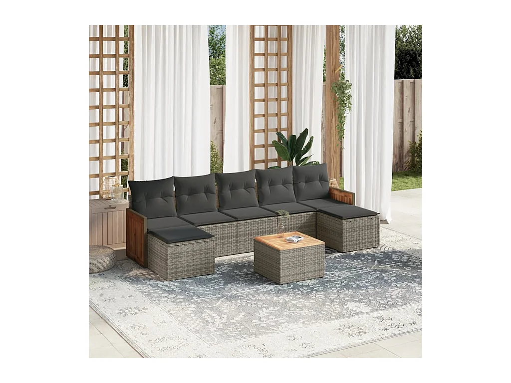 Set Divano da Giardino 8 pz con Cuscini Grigio in Polyrattan
