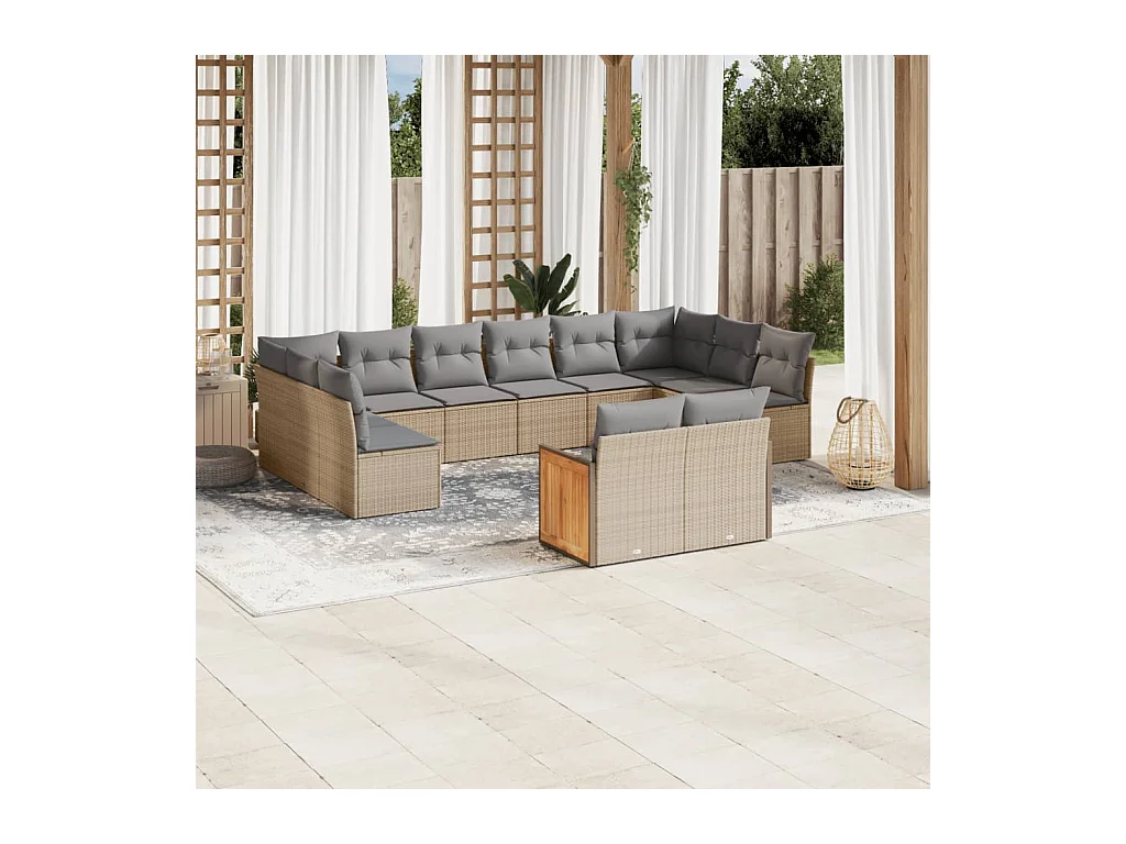 Set Divani da Giardino 12 pz con Cuscini Beige in Polyrattan