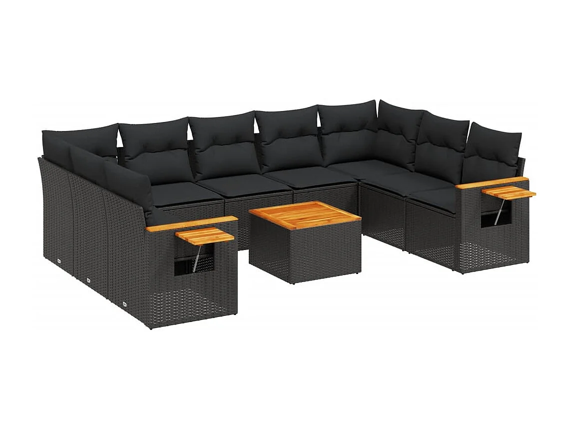 10-tlg. Garten-Sofagarnitur mit Kissen Schwarz Poly Rattan