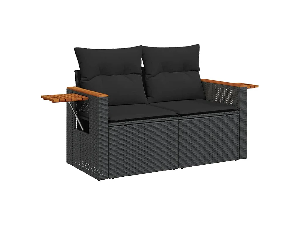 10-tlg. Garten-Sofagarnitur mit Kissen Schwarz Poly Rattan