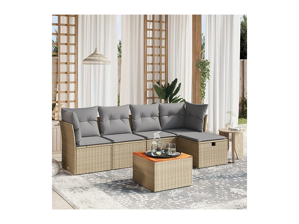 Salon de jardin avec coussins 6pcs mélange beige résine tressée