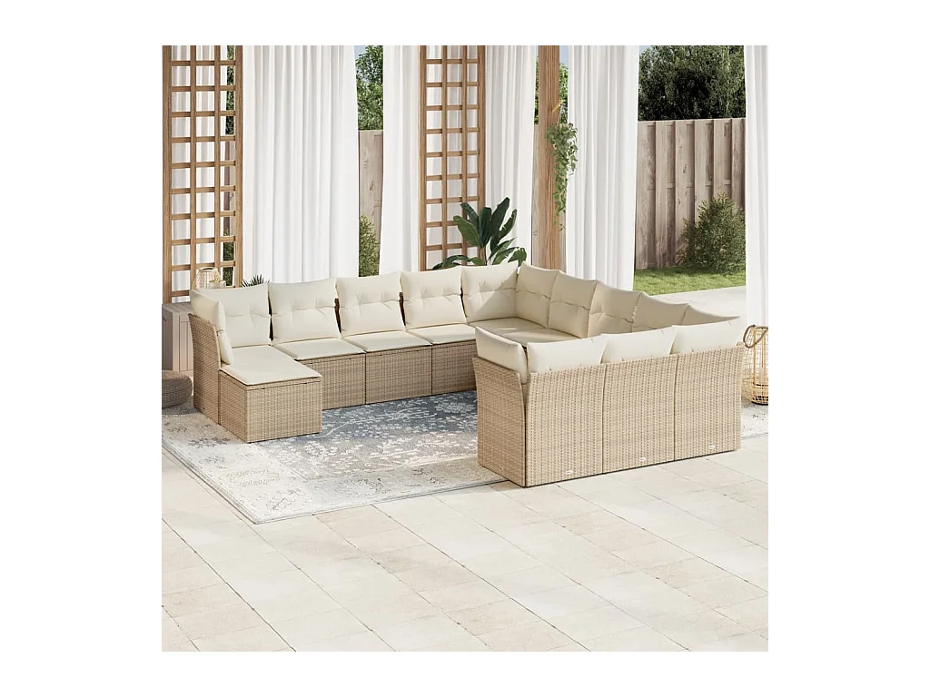 Salon de jardin avec coussins 12 pcs beige résine tressée
