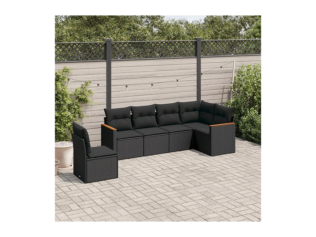 6-tlg. Garten-Sofagarnitur mit Kissen Schwarz Poly Rattan