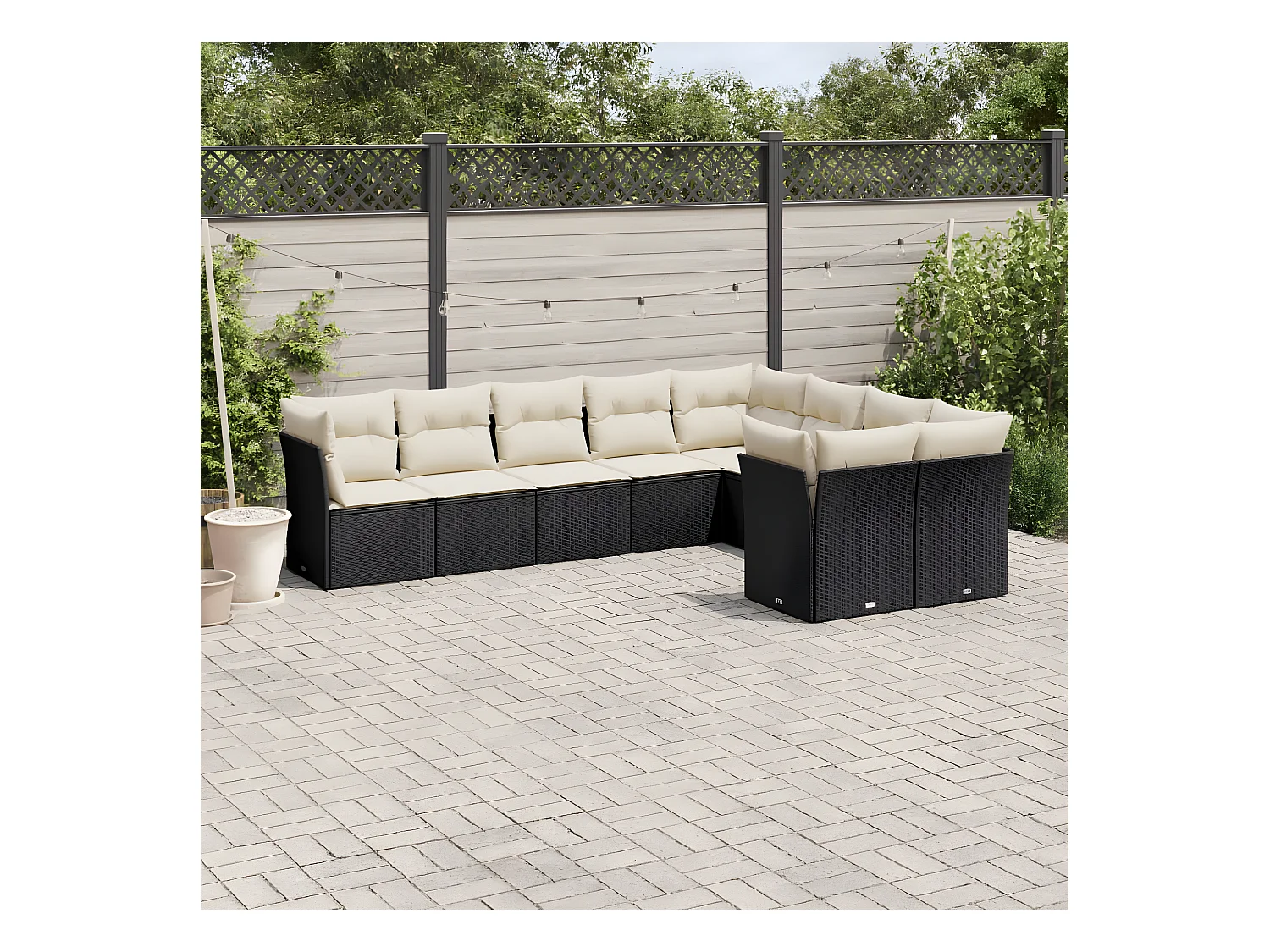 9-tlg. Garten-Sofagarnitur mit Kissen Schwarz Poly Rattan
