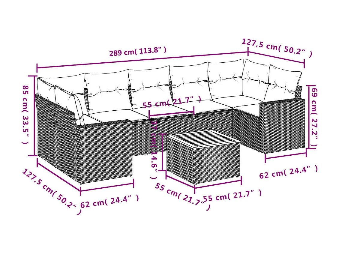 Set Divani da Giardino con Cuscini 8 pz Nero in Polyrattan
