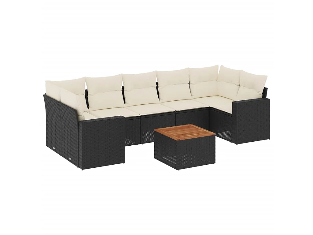 8-tlg. Garten-Sofagarnitur mit Kissen Schwarz Poly Rattan