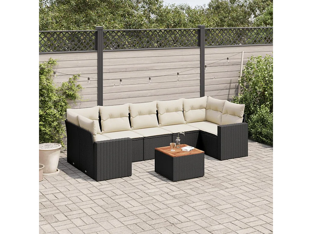 8-tlg. Garten-Sofagarnitur mit Kissen Schwarz Poly Rattan