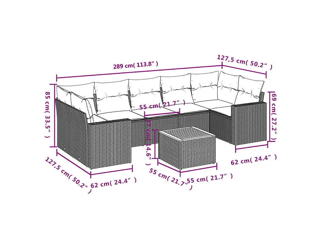 8-tlg. Garten-Sofagarnitur mit Kissen Schwarz Poly Rattan