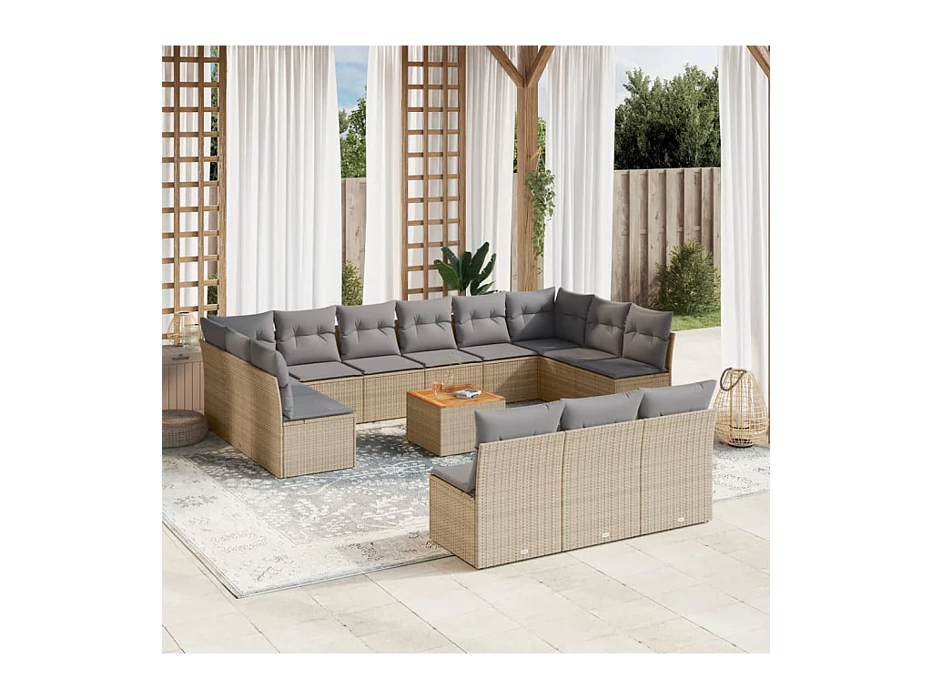 14-delige Loungeset met kussens poly rattan gemengd beige