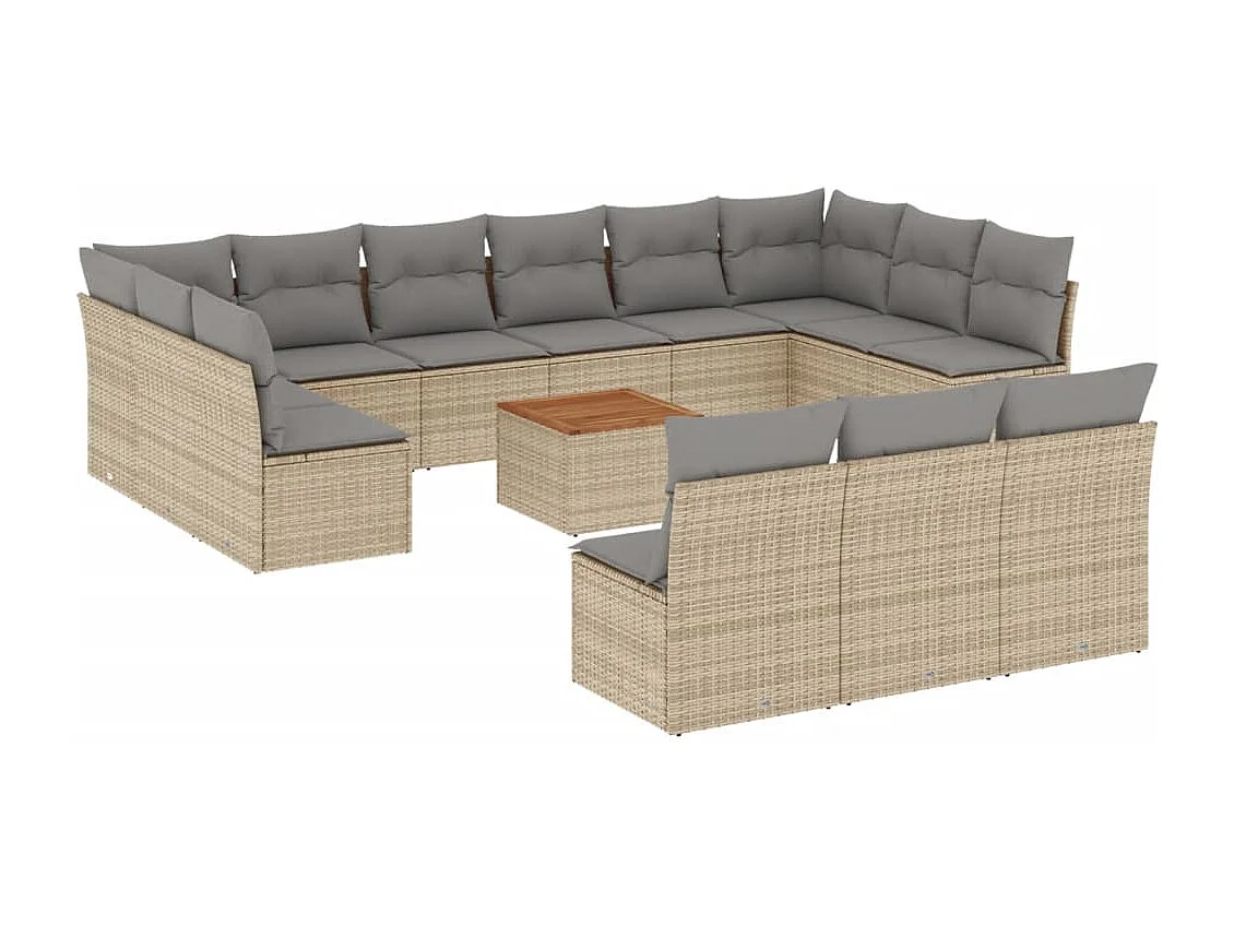 14-tlg. Garten-Sofagarnitur mit Kissen Beige Poly Rattan