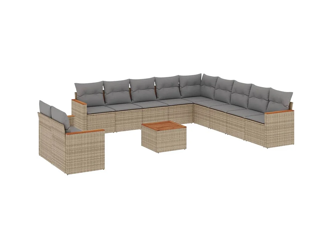 12-delige Loungeset met kussens poly rattan beige
