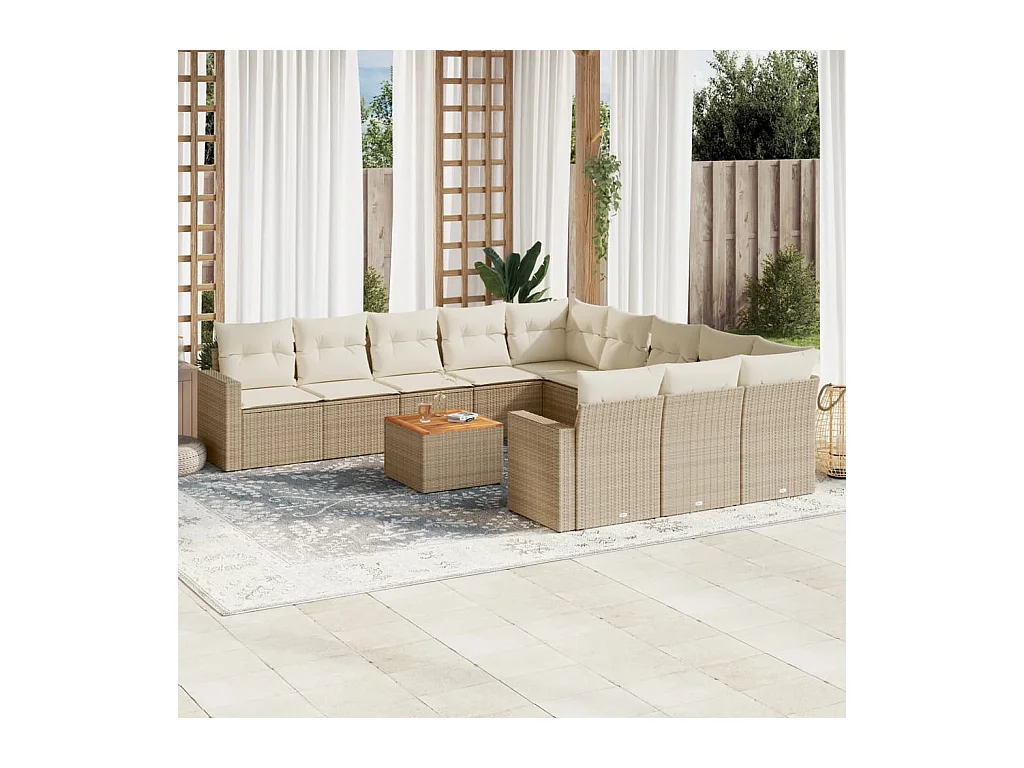 Salon de jardin avec coussins 12 pcs beige résine tressée