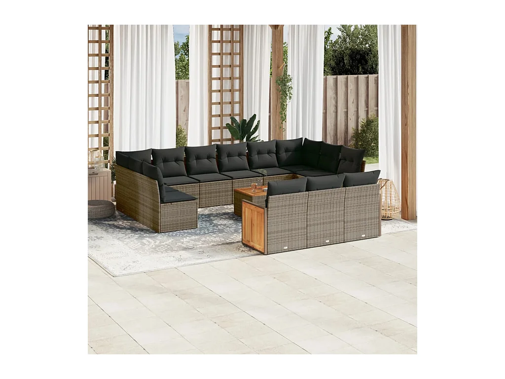 14-delige Loungeset met kussens poly rattan grijs