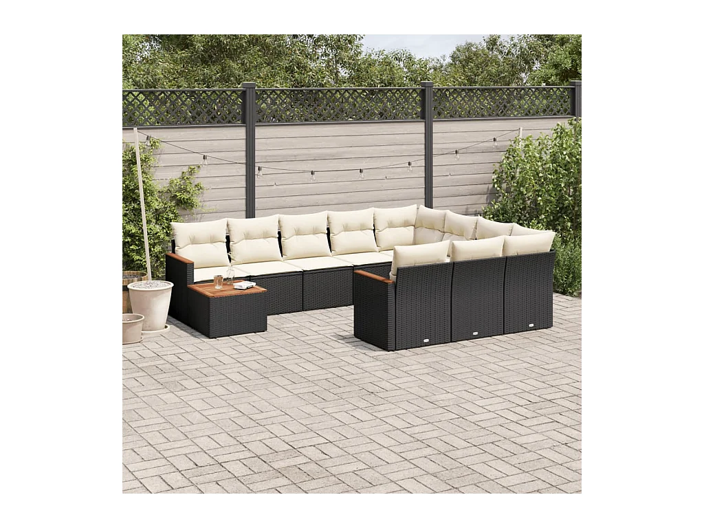 Set Divani da Giardino 11 pz con Cuscini in Polyrattan Nero