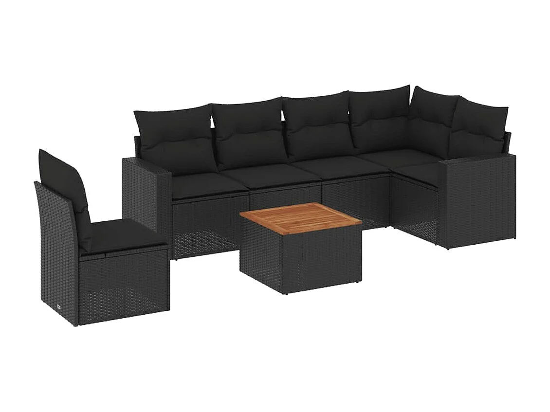7-tlg. Garten-Sofagarnitur mit Kissen Schwarz Poly Rattan