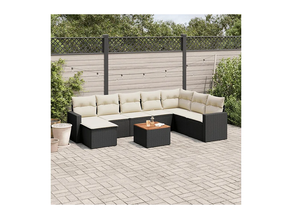 Set Divani da Giardino 9 pz con Cuscini Nero in Polyrattan