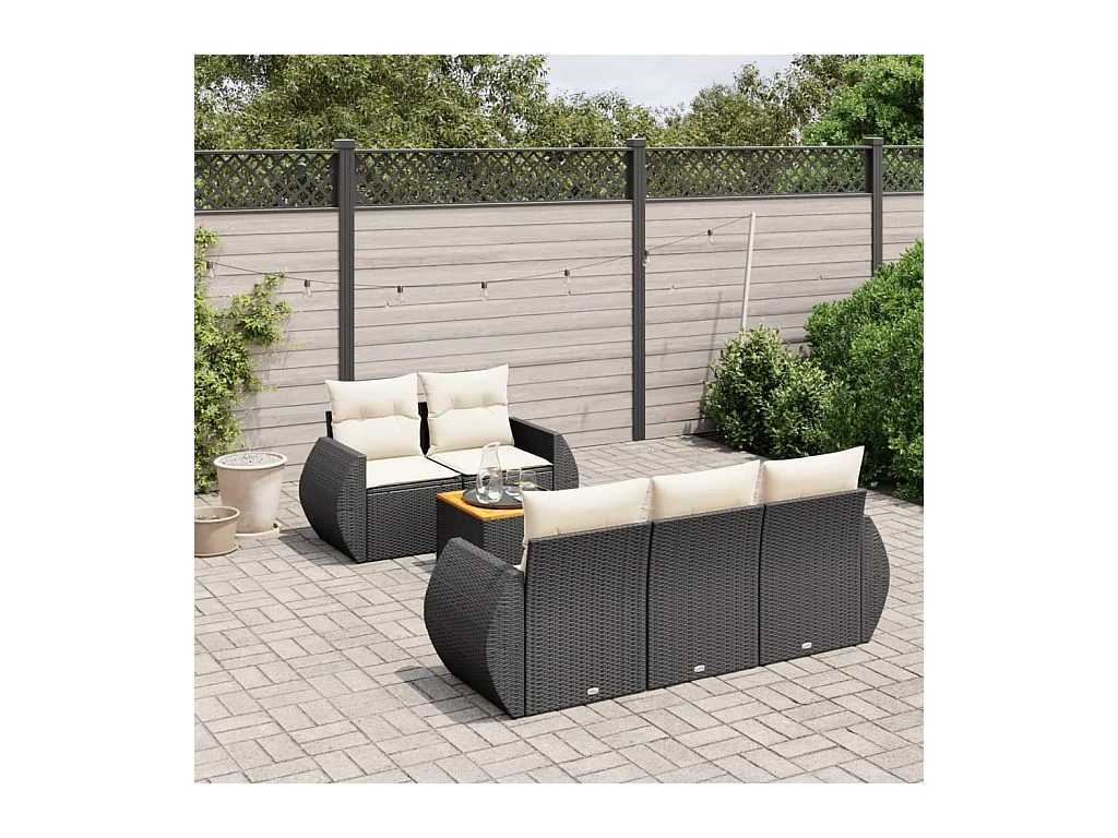 Set Divano da Giardino 6 pz con Cuscini Nero in Polyrattan