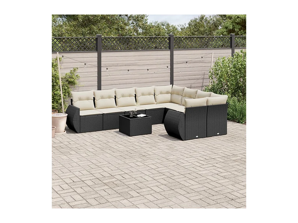 Set Divani da Giardino 10pz con Cuscini in Polyrattan Nero
