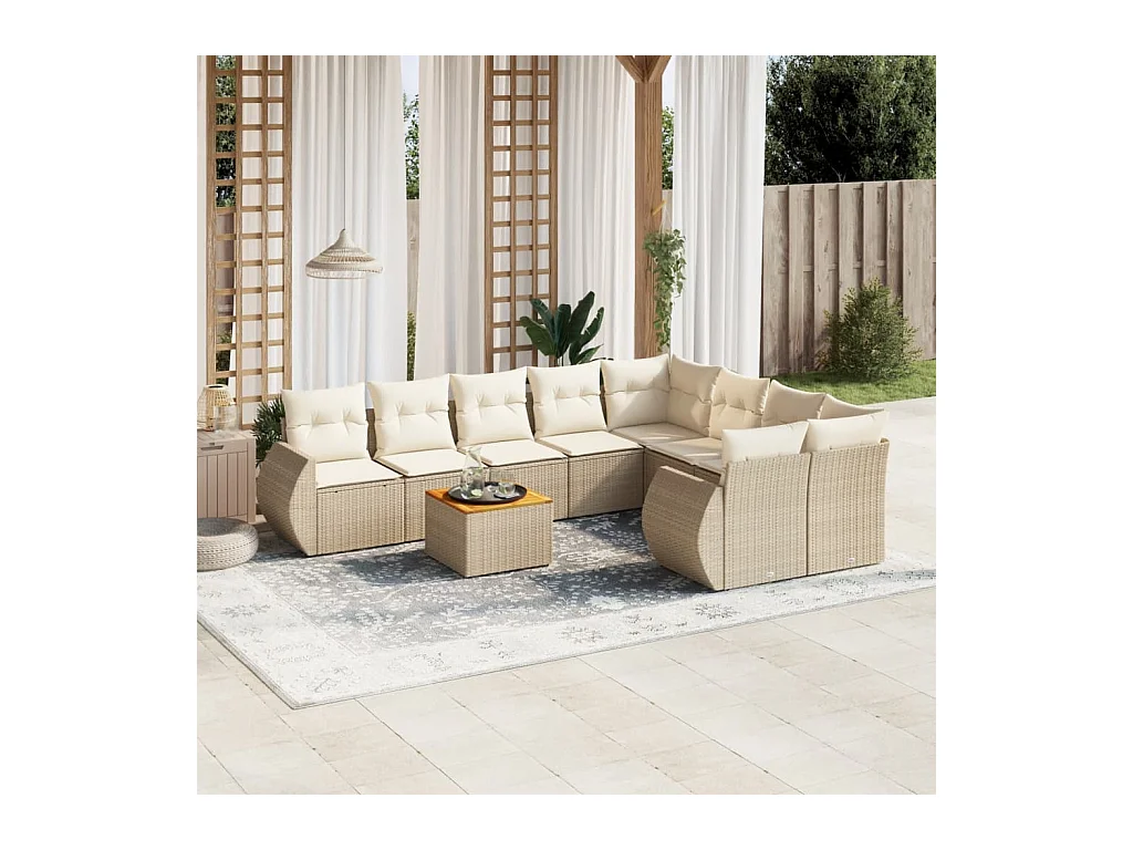 Salon de jardin avec coussins 9 pcs beige résine tressée