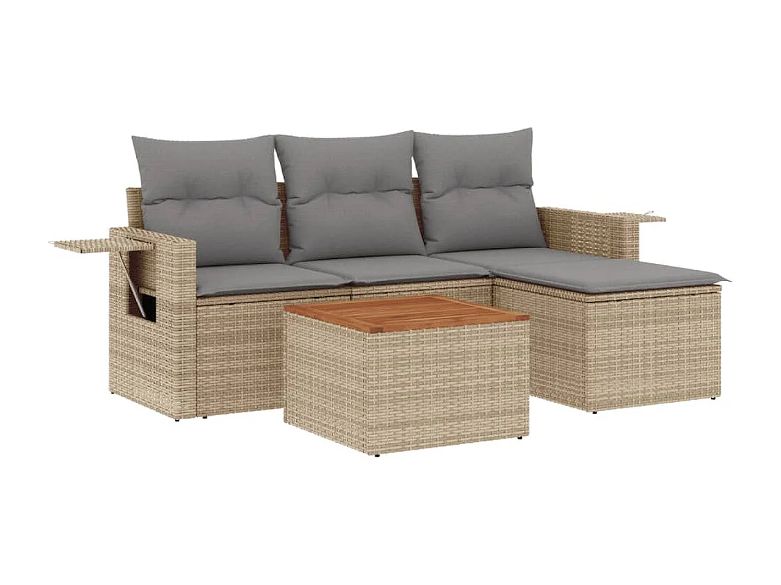 5-delige Loungeset met kussens poly rattan gemengd beige