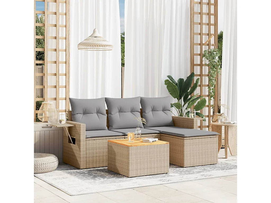 5-delige Loungeset met kussens poly rattan gemengd beige