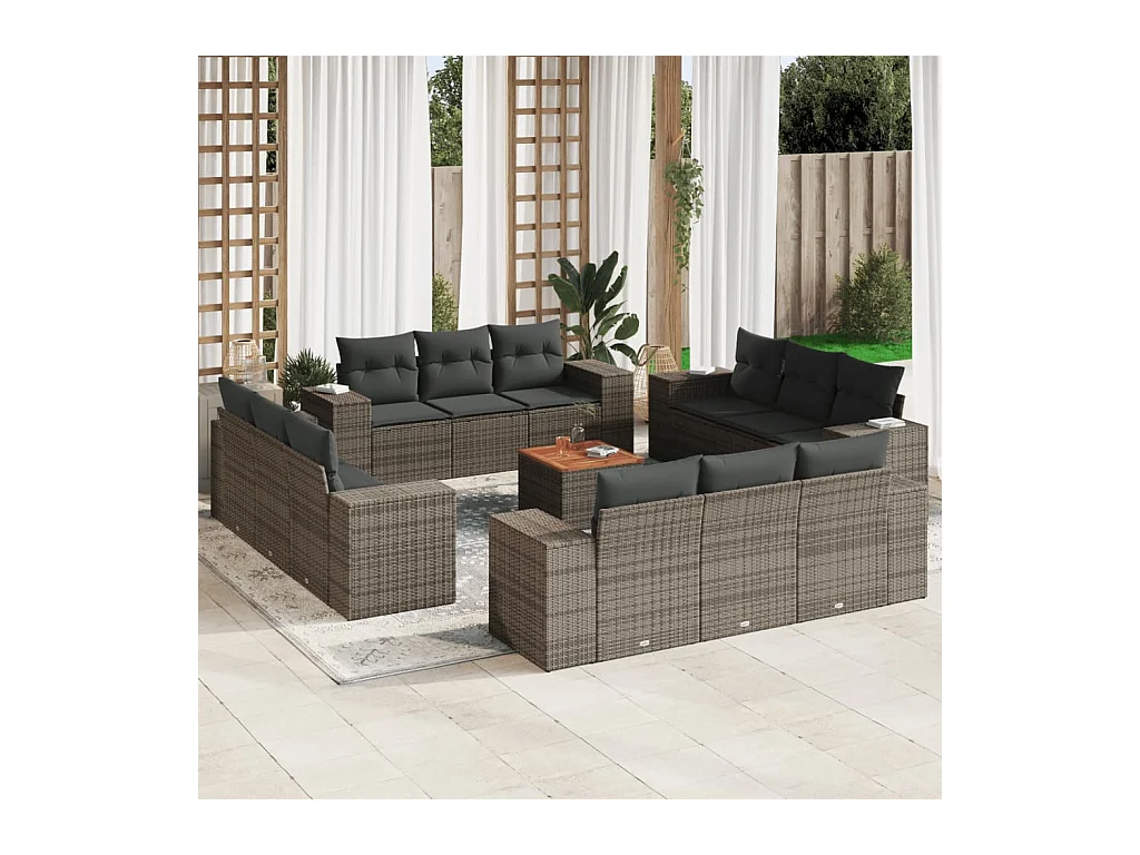 Set Divani da Giardino 13 pz con Cuscini Grigio in Polyrattan