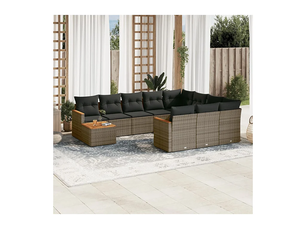 Set Divani da Giardino 11 pz con Cuscini in Polyrattan Grigio