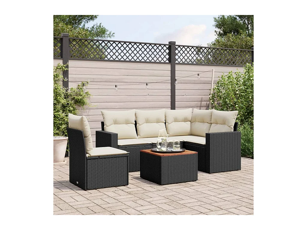 Set Divano da Giardino 6 pz con Cuscini Nero in Polyrattan