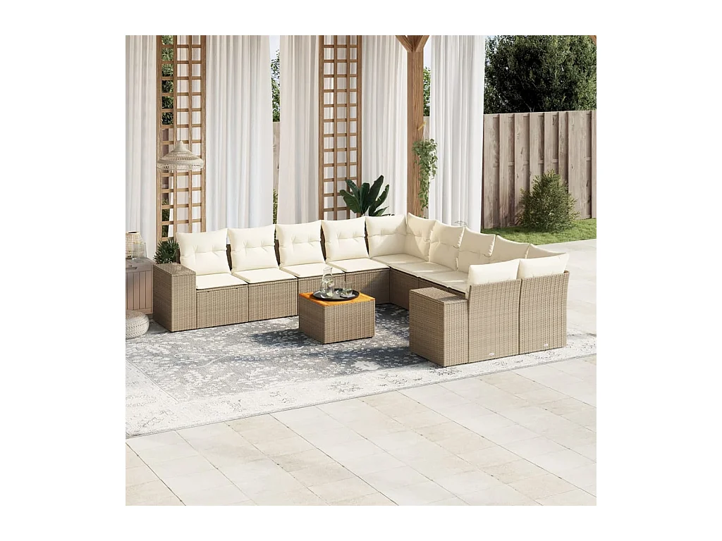 11-delige Tuinset met kussens poly rattan beige