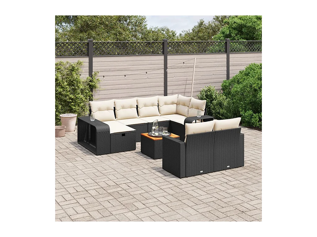 Set Divani da Giardino 11 pz con Cuscini in Polyrattan Nero