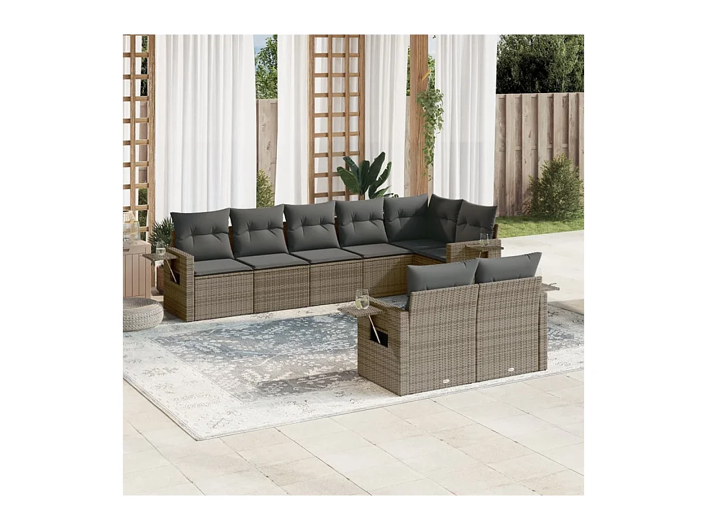 Salon de jardin 8 pcs avec coussins gris résine tressée