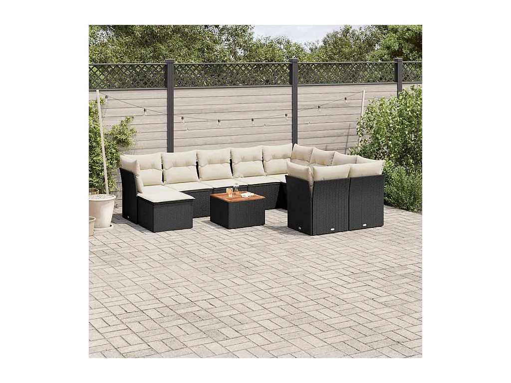 Salon de jardin 11 pcs avec coussins noir résine tressée