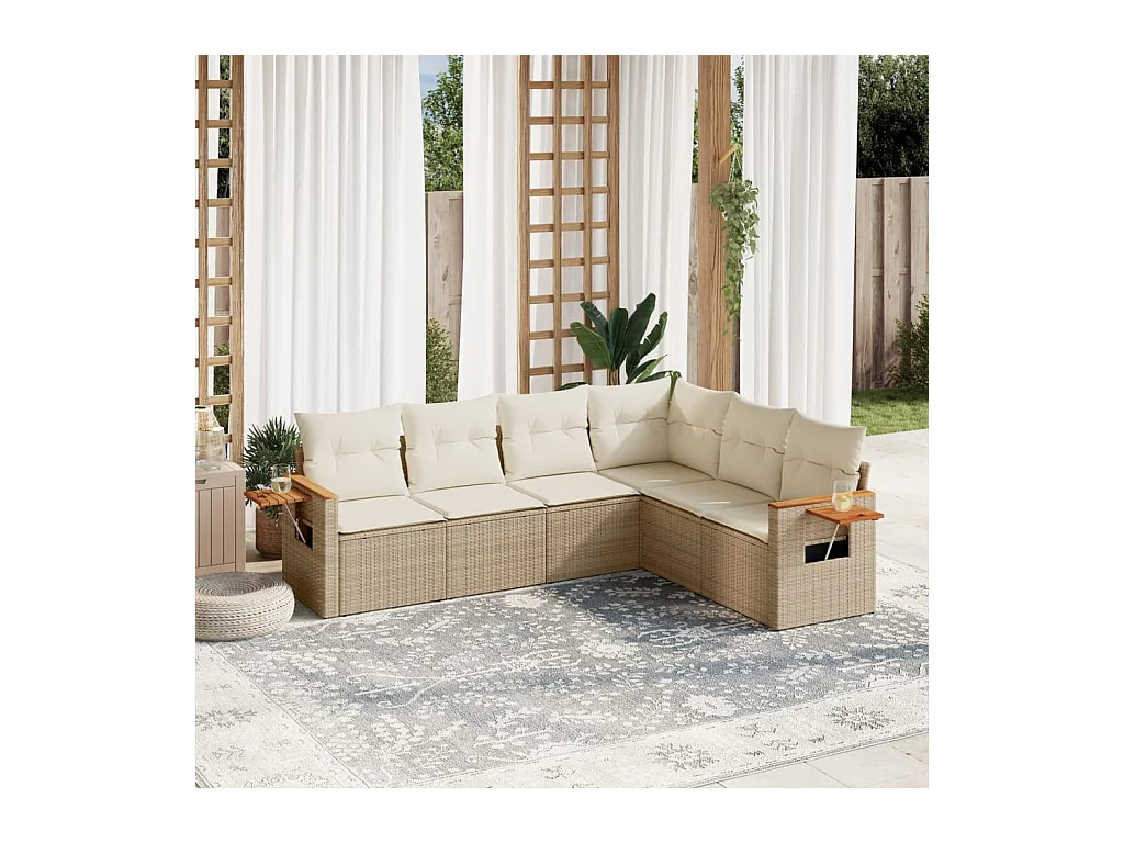 Set Divano da Giardino 6 pz con Cuscini Beige in Polyrattan
