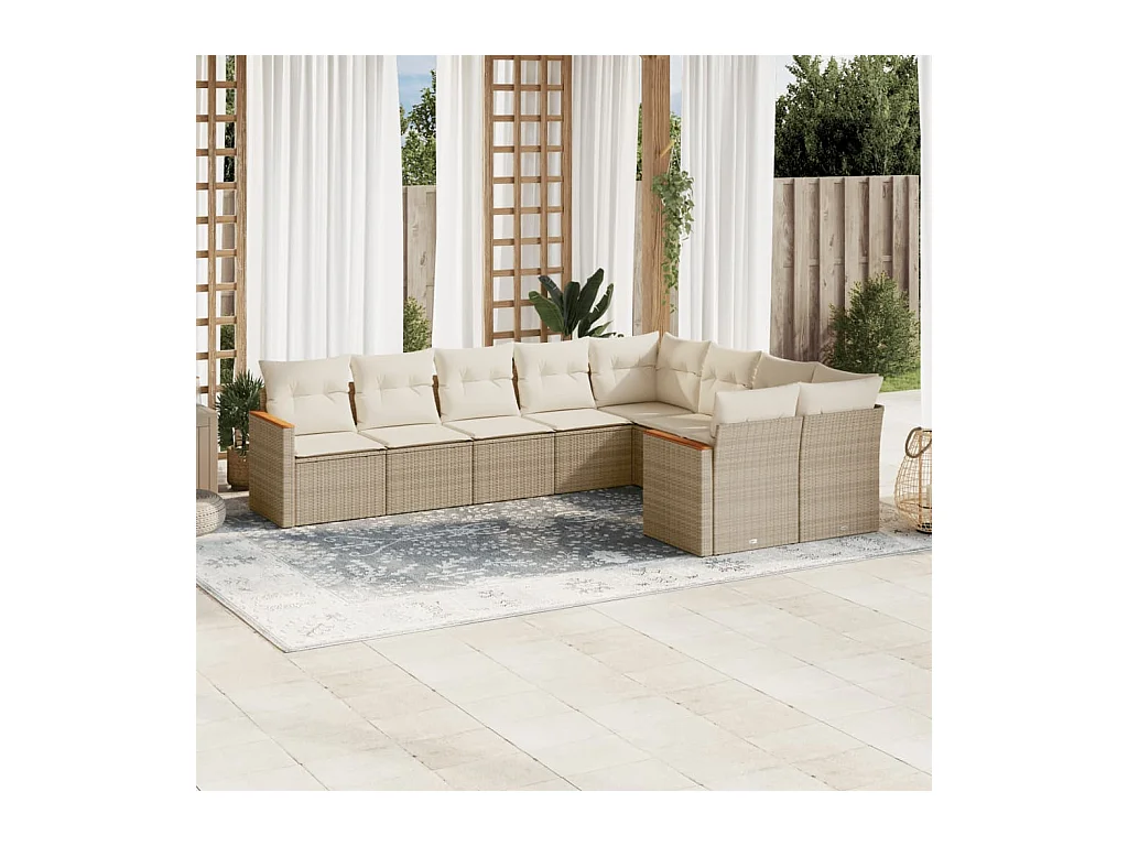 Salon de jardin avec coussins 9 pcs beige résine tressée