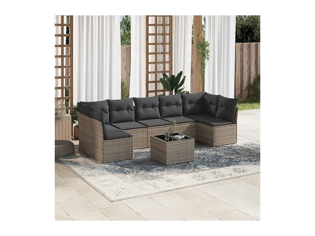 8-tlg. Garten-Sofagarnitur mit Kissen Grau Poly Rattan