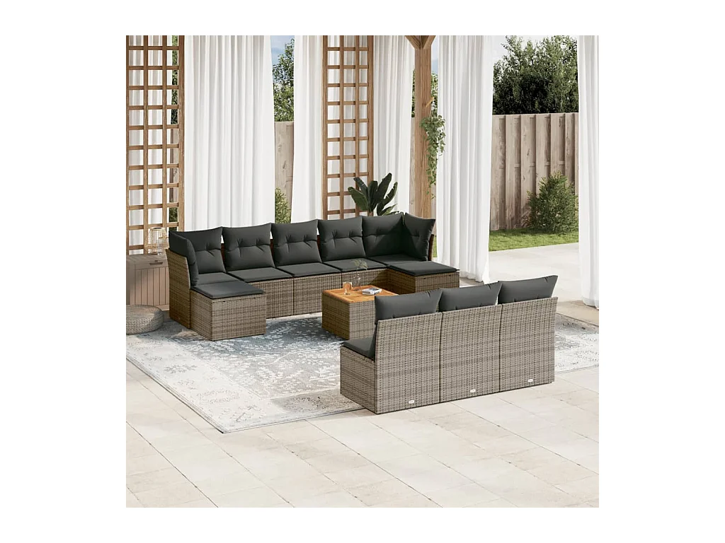 11-delige Loungeset met kussens poly rattan grijs