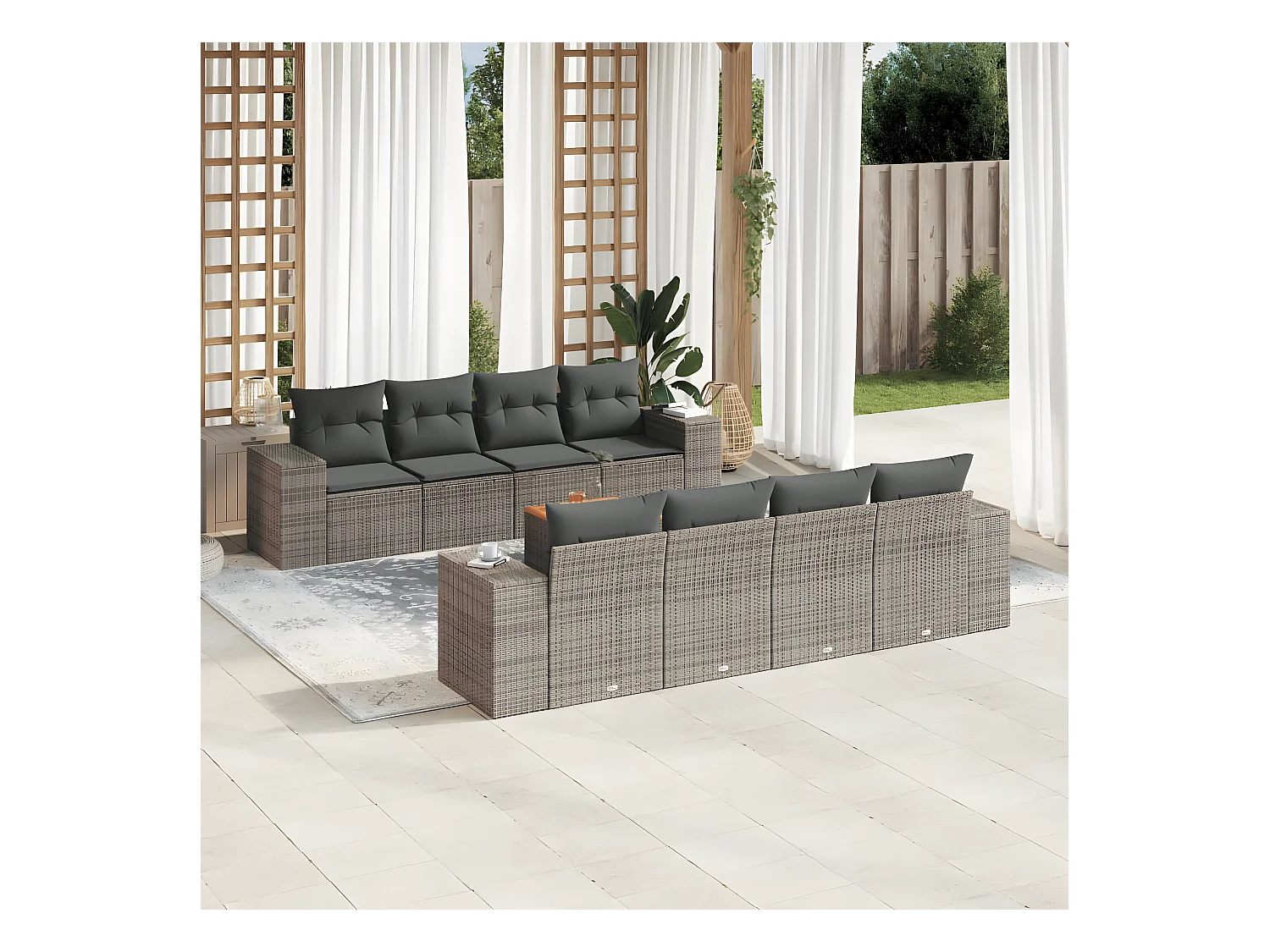 9-delige Loungeset met kussens poly rattan grijs