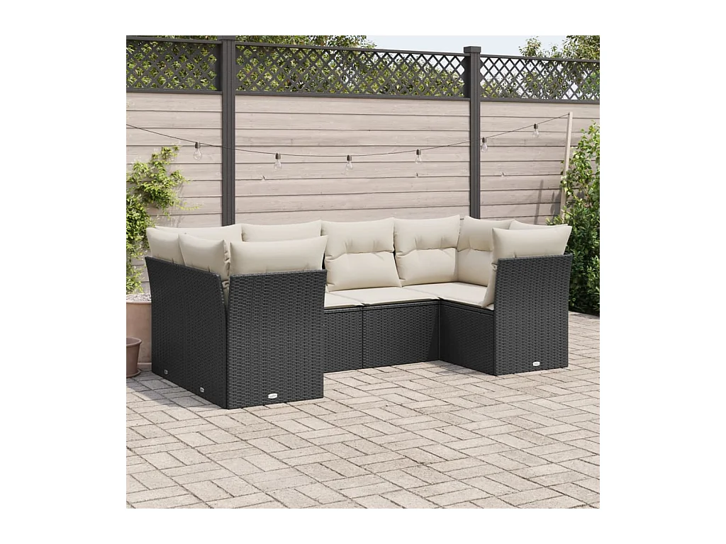 Set de sofás de jardín 6 piezas y cojines ratán sintético negro