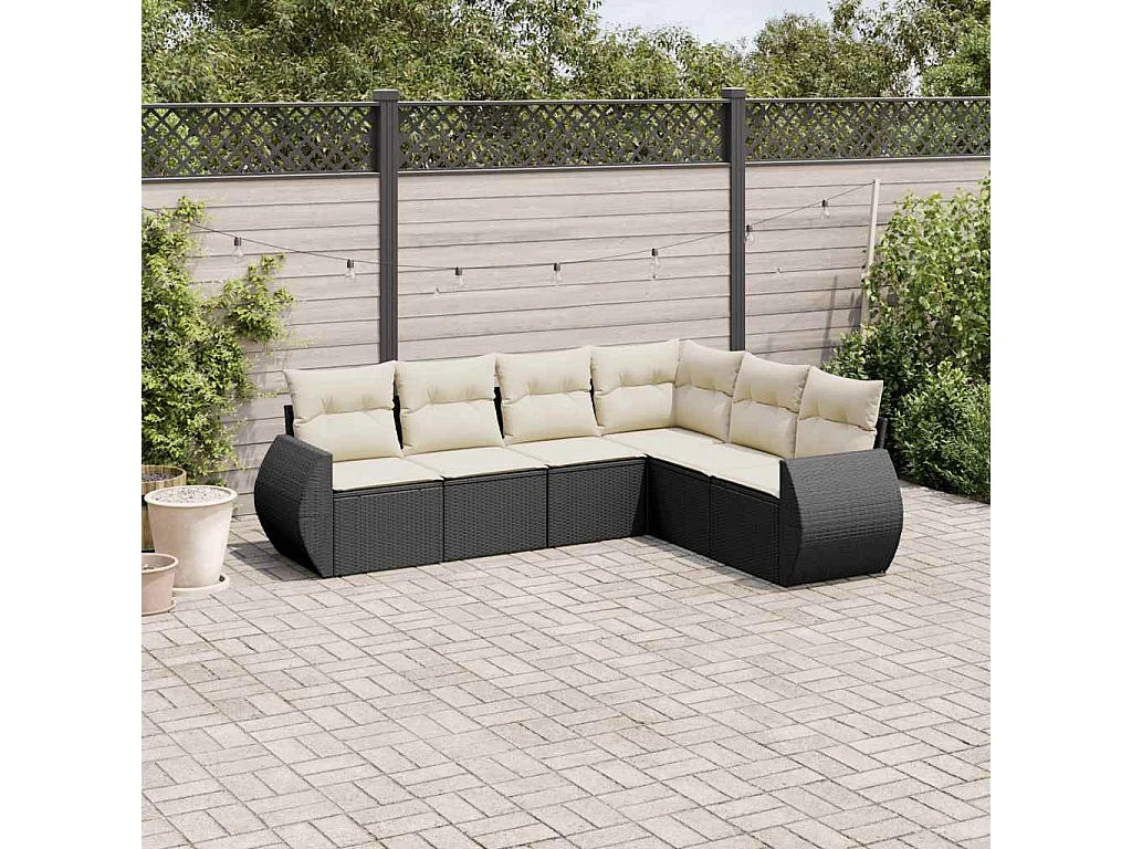 6-tlg. Garten-Sofagarnitur mit Kissen Schwarz Poly Rattan
