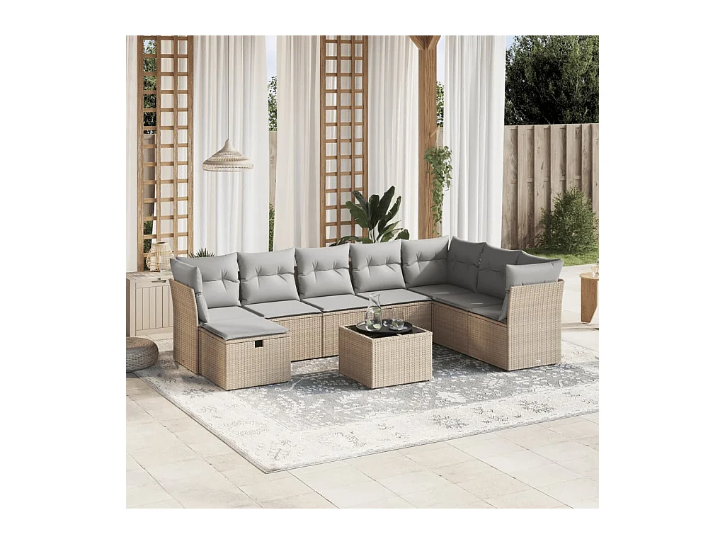 Salon de jardin avec coussins 9pcs mélange beige résine tressée