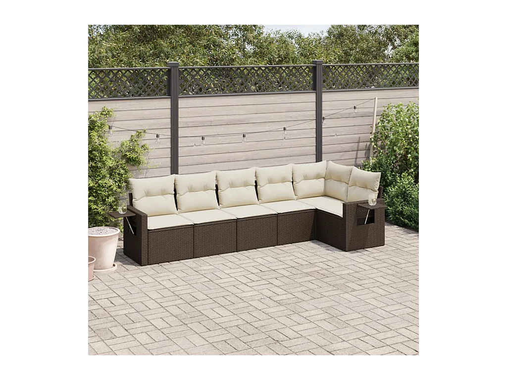 6-delige Loungeset met kussens poly rattan bruin