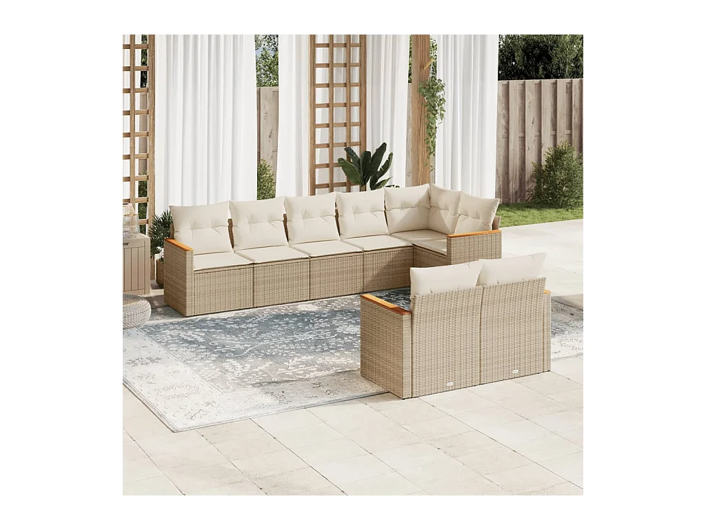 8-delige Loungeset met kussens poly rattan beige