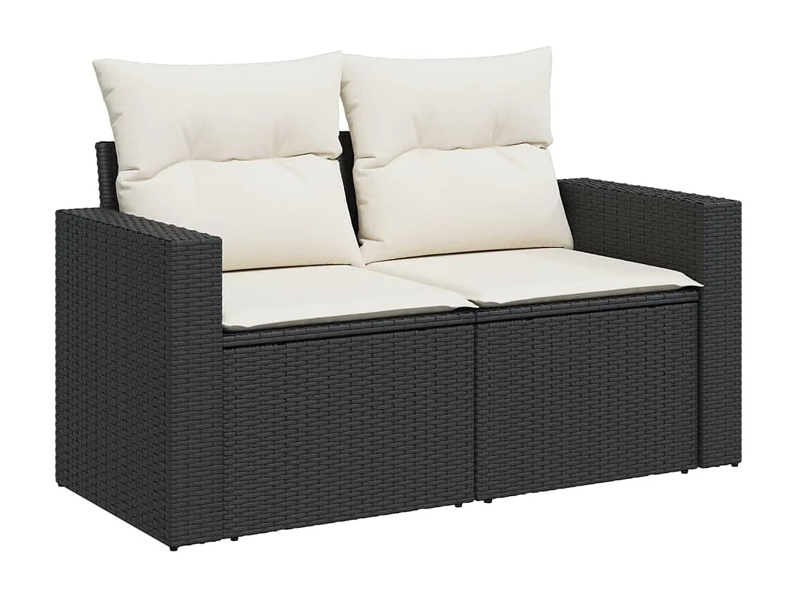 11-tlg. Garten-Sofagarnitur mit Kissen Schwarz Poly Rattan