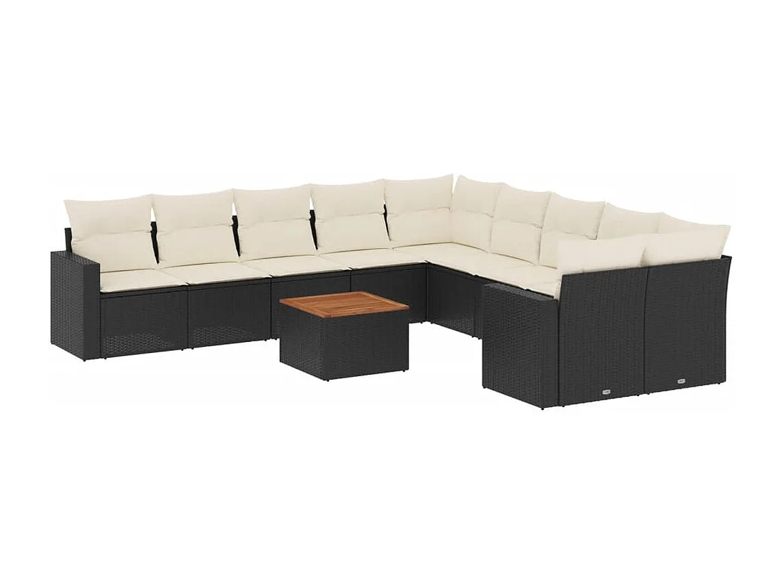 11-delige Loungeset met kussens poly rattan zwart