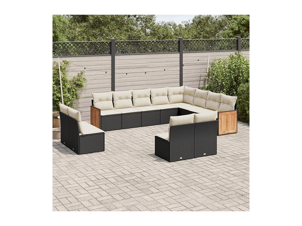 Salon de jardin 12 pcs avec coussins noir résine tressée
