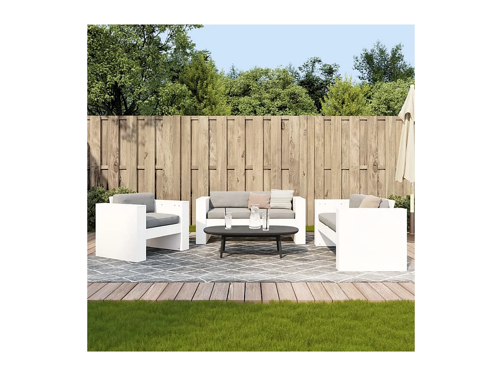 Salon de jardin 2 pcs blanc bois de pin massif