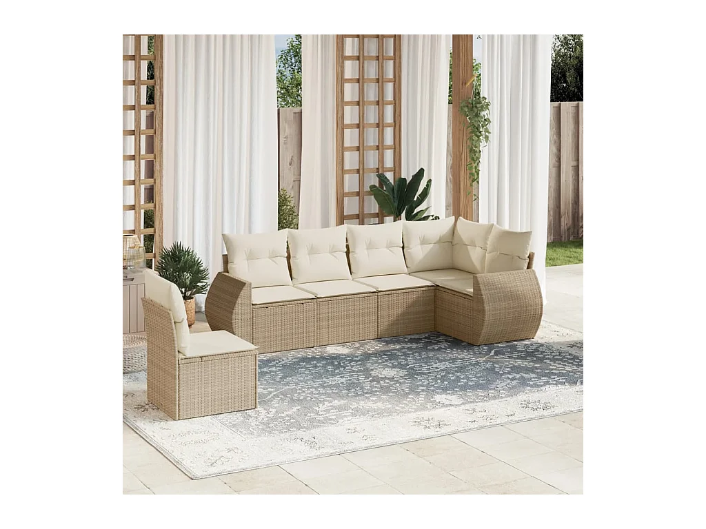 6-delige Loungeset met kussens poly rattan beige