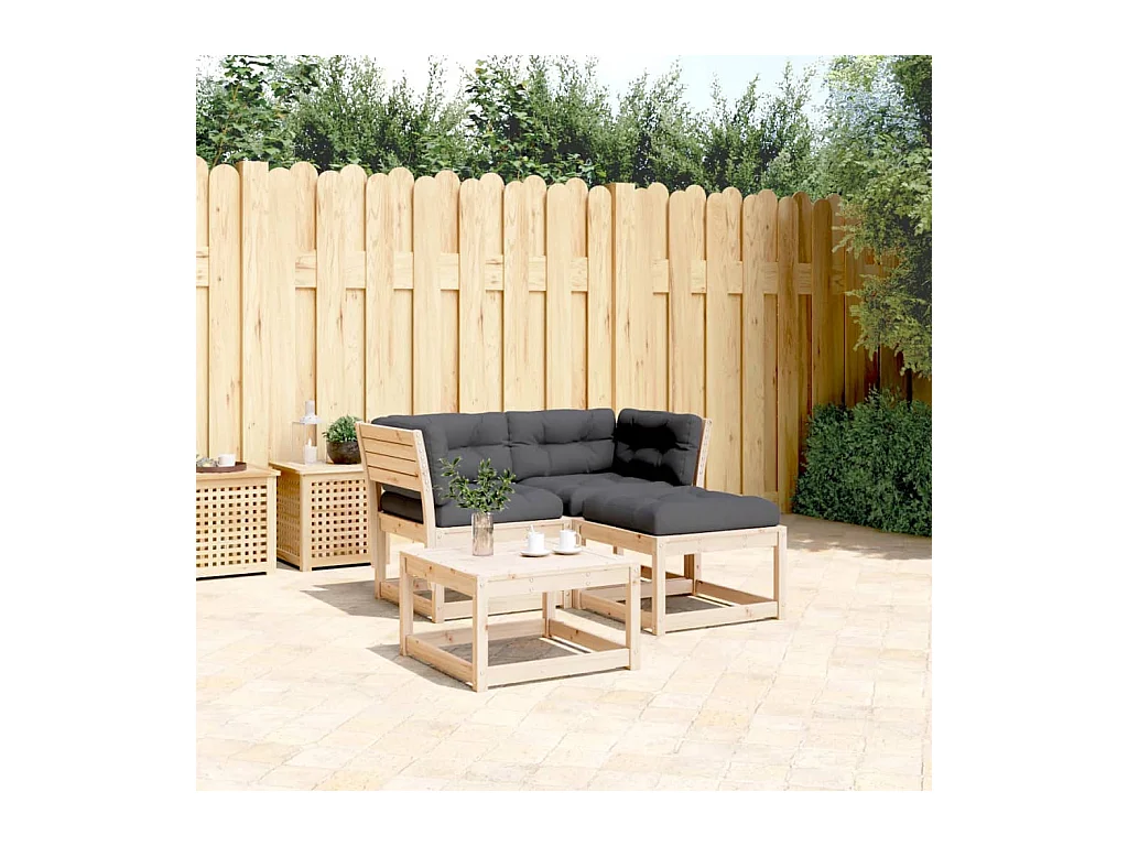 Salon de jardin 3 pcs avec coussins bois de pin massif